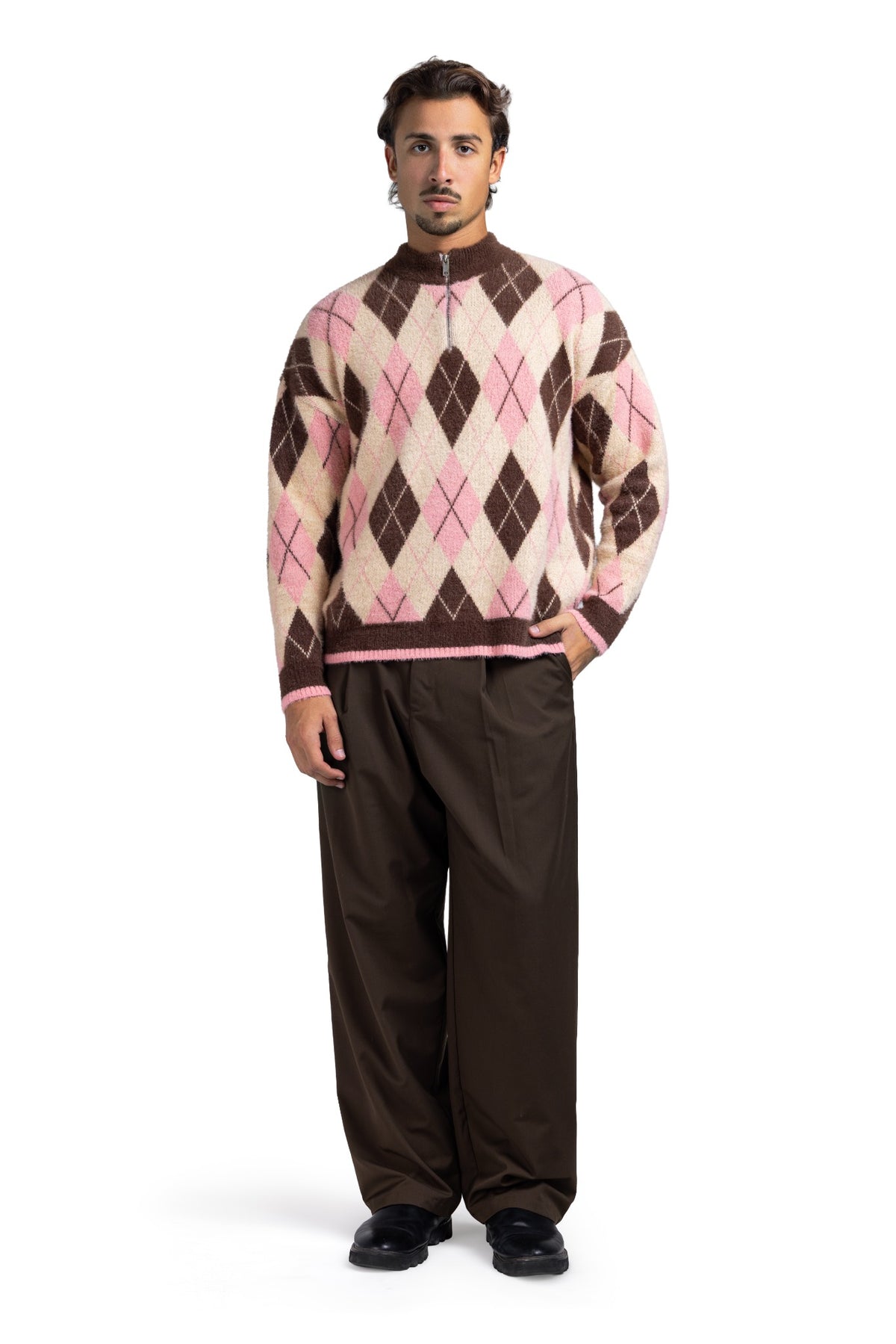 Argyle Quarter Zipper (Baby Blue)