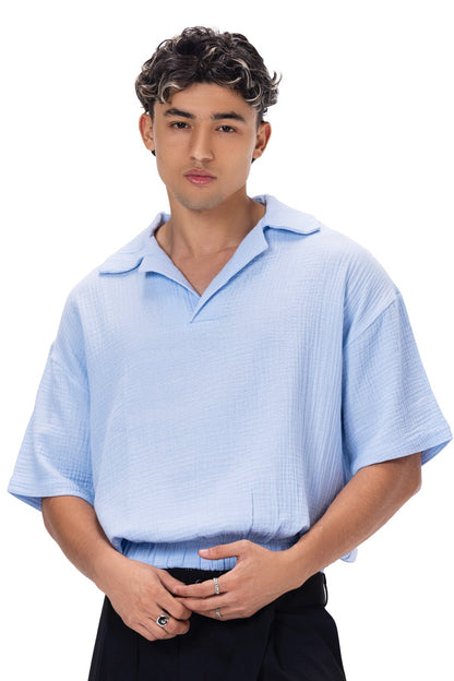 CRINKLE POLO NECK SHIRT