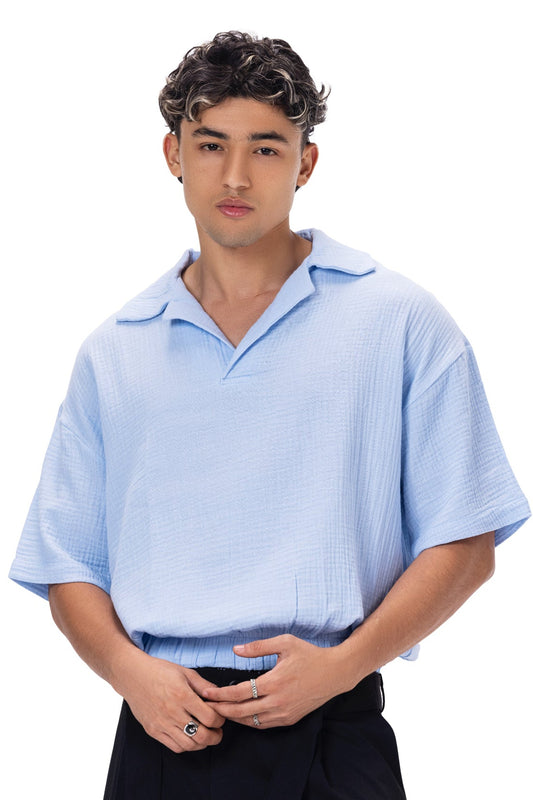 CRINKLE POLO NECK SHIRT