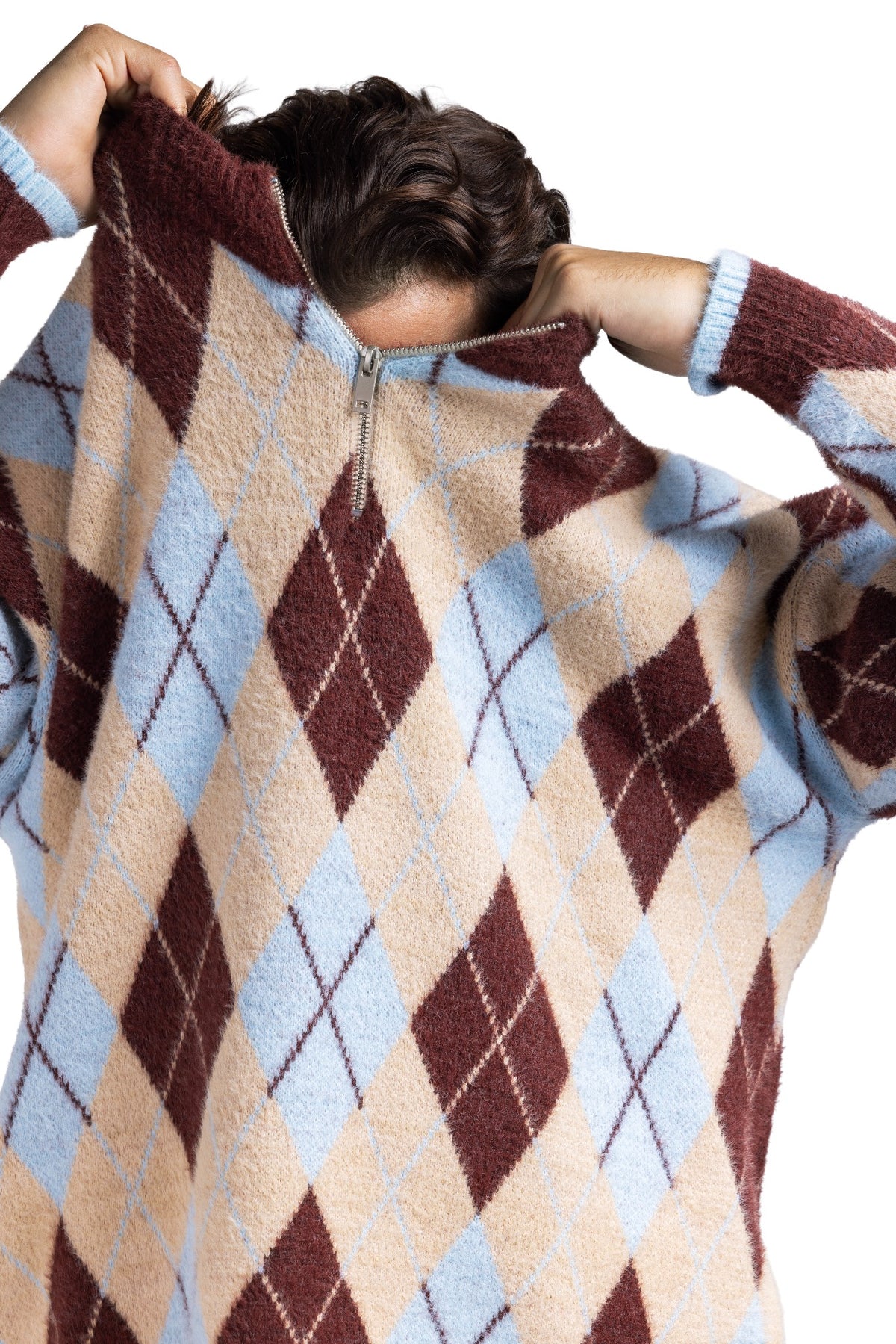 Argyle Quarter Zipper (Baby Blue)