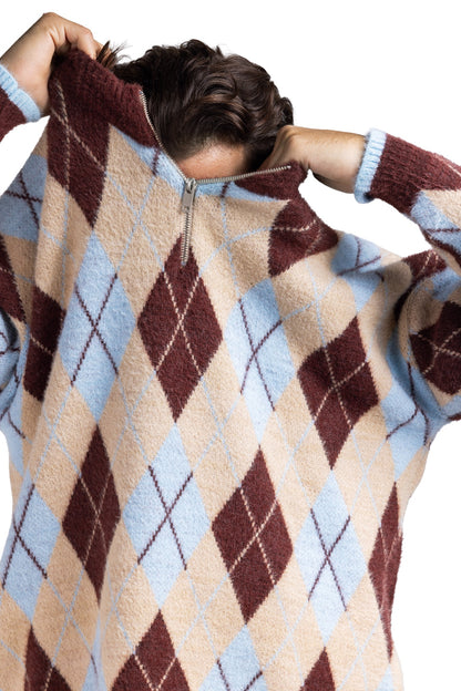 Argyle Quarter Zipper (Baby Blue)