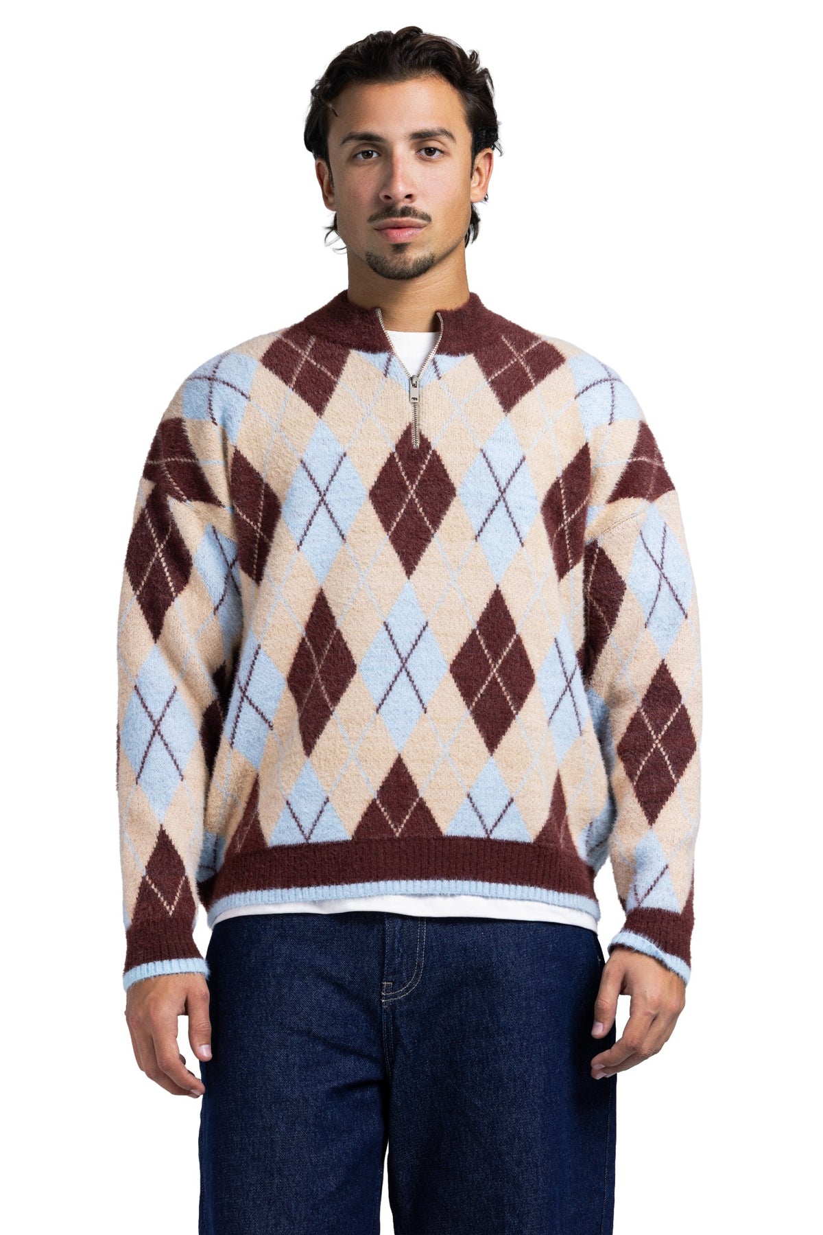 Argyle Quarter Zipper (Baby Blue)