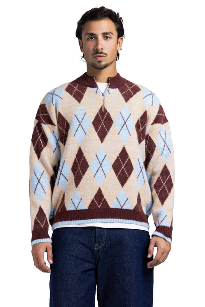 Argyle Quarter Zipper (Baby Blue)