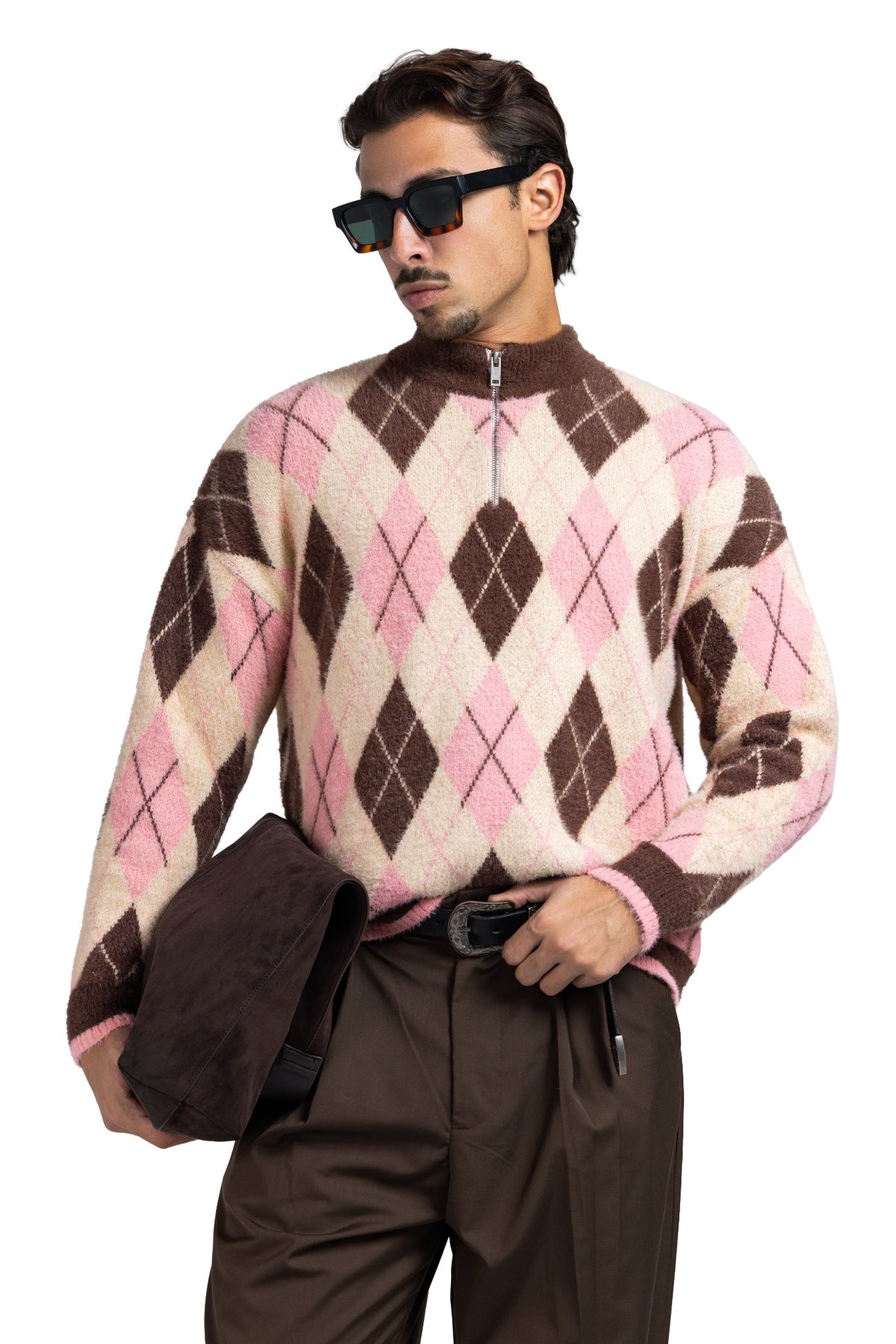Argyle Quarter Zipper (Baby Blue)