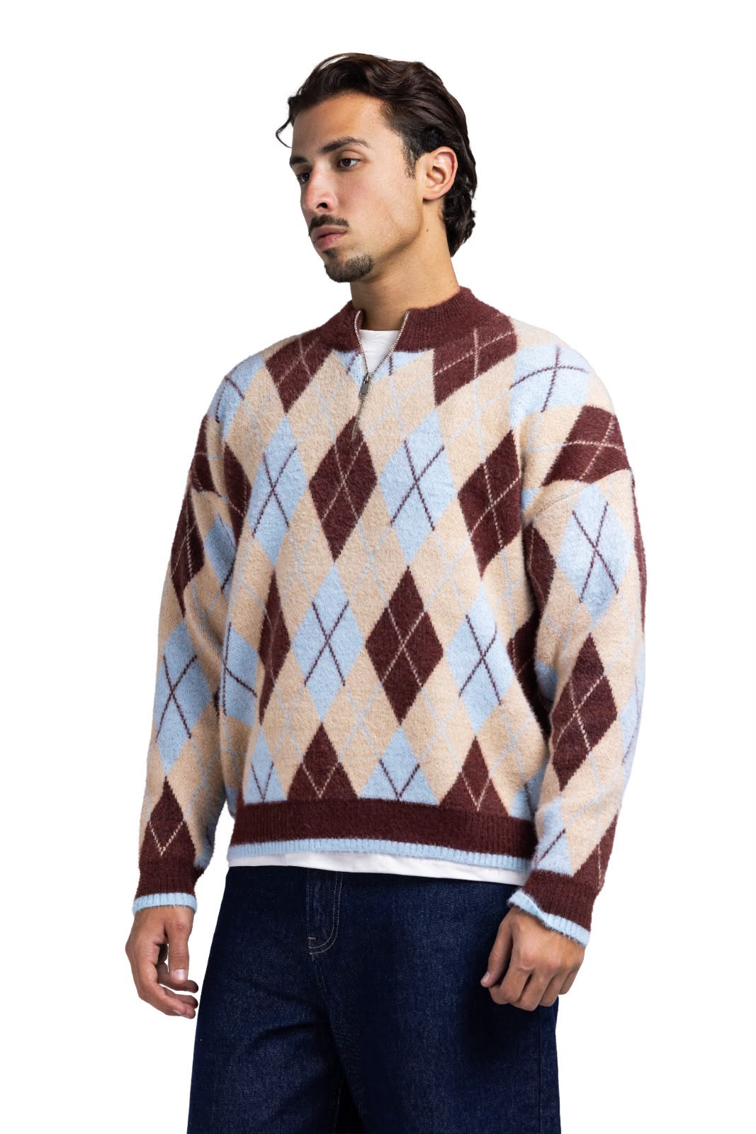 Argyle Quarter Zipper (Baby Blue)