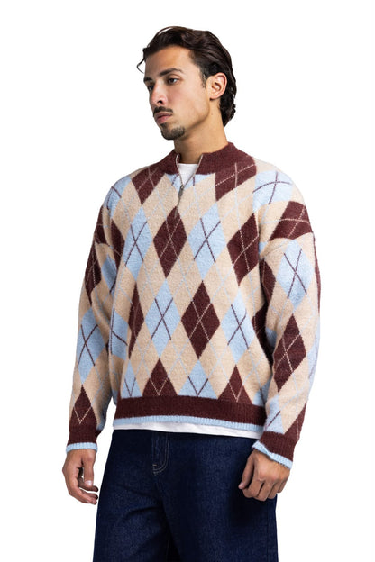Argyle Quarter Zipper (Baby Blue)