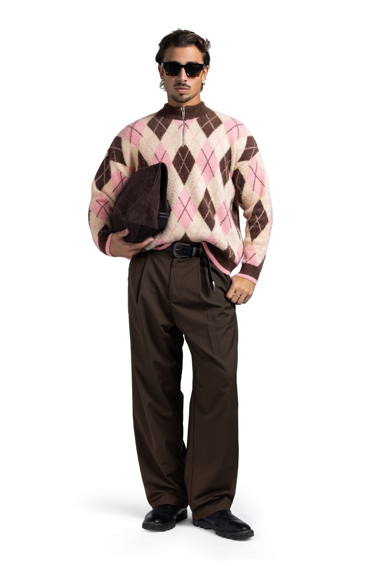 Argyle Quarter Zipper (Baby Blue)