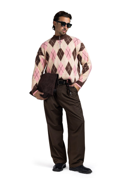 Argyle Quarter Zipper (Baby Blue)
