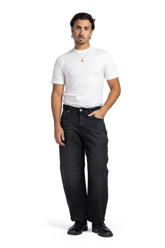 Tapered Baggy Denim  (Washed Black)